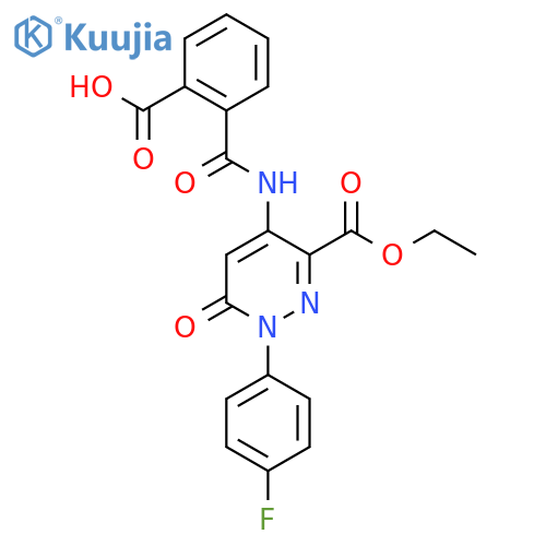 2-{3-(ethoxycarbonyl)-1-(4-fluorophenyl)-6-oxo-1,6-dihydropyridazin-4-ylcarbamoyl}benzoic acid structure