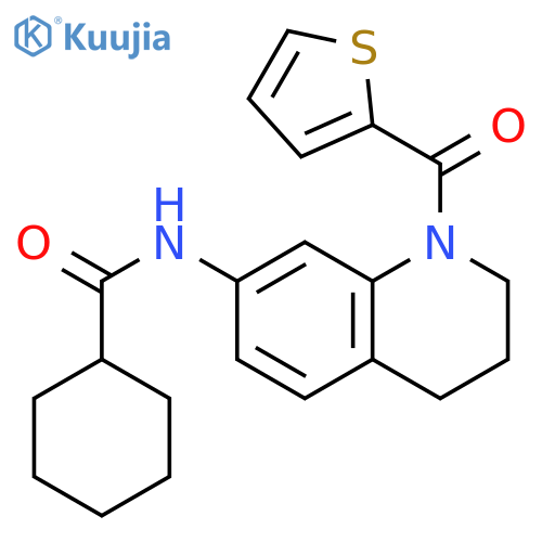 N-1-(thiophene-2-carbonyl)-1,2,3,4-tetrahydroquinolin-7-ylcyclohexanecarboxamide structure
