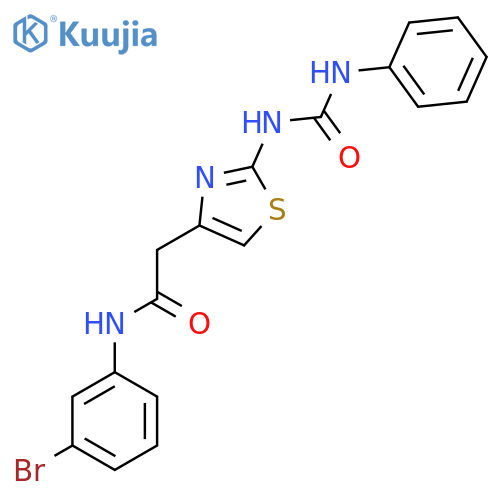 N-(3-bromophenyl)-2-{2-(phenylcarbamoyl)amino-1,3-thiazol-4-yl}acetamide structure