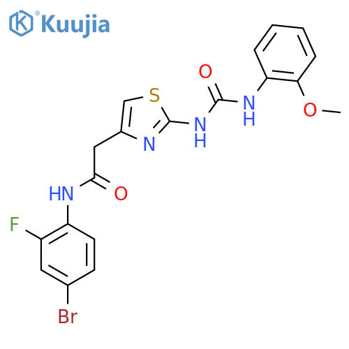 N-(4-bromo-2-fluorophenyl)-2-(2-{(2-methoxyphenyl)carbamoylamino}-1,3-thiazol-4-yl)acetamide structure