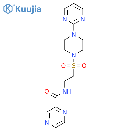 N-(2-{4-(pyrimidin-2-yl)piperazin-1-ylsulfonyl}ethyl)pyrazine-2-carboxamide structure