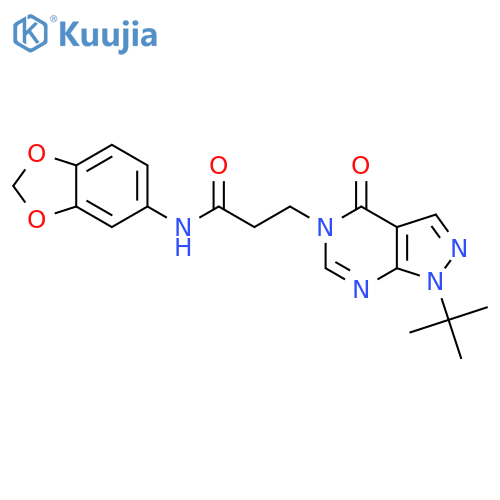 N-(2H-1,3-benzodioxol-5-yl)-3-{1-tert-butyl-4-oxo-1H,4H,5H-pyrazolo3,4-dpyrimidin-5-yl}propanamide structure