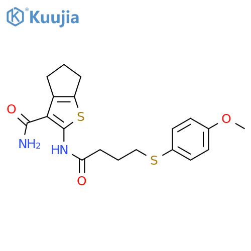 2-{4-(4-methoxyphenyl)sulfanylbutanamido}-4H,5H,6H-cyclopentabthiophene-3-carboxamide structure