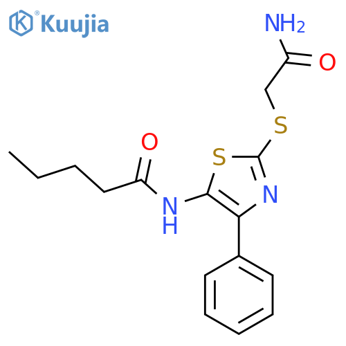 N-{2-(carbamoylmethyl)sulfanyl-4-phenyl-1,3-thiazol-5-yl}pentanamide structure