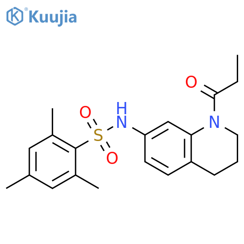 2,4,6-trimethyl-N-(1-propanoyl-1,2,3,4-tetrahydroquinolin-7-yl)benzene-1-sulfonamide structure