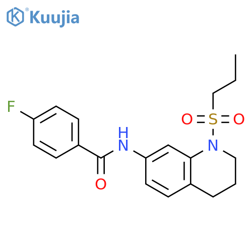 4-fluoro-N-1-(propane-1-sulfonyl)-1,2,3,4-tetrahydroquinolin-7-ylbenzamide structure