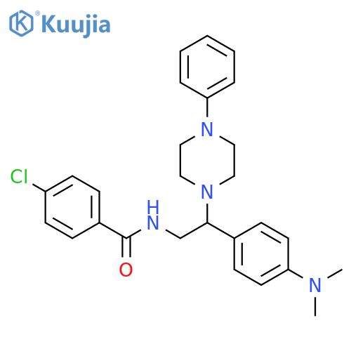 4-chloro-N-{2-4-(dimethylamino)phenyl-2-(4-phenylpiperazin-1-yl)ethyl}benzamide structure