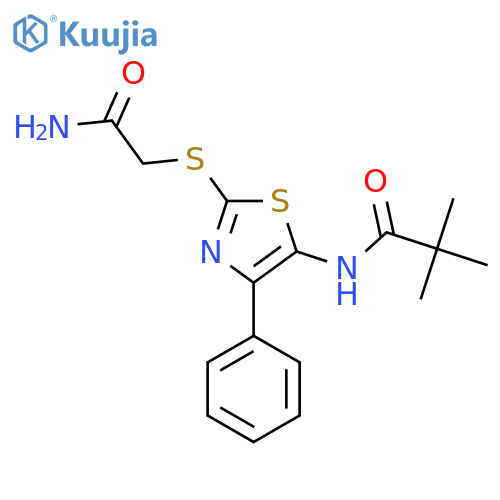N-{2-(carbamoylmethyl)sulfanyl-4-phenyl-1,3-thiazol-5-yl}-2,2-dimethylpropanamide structure
