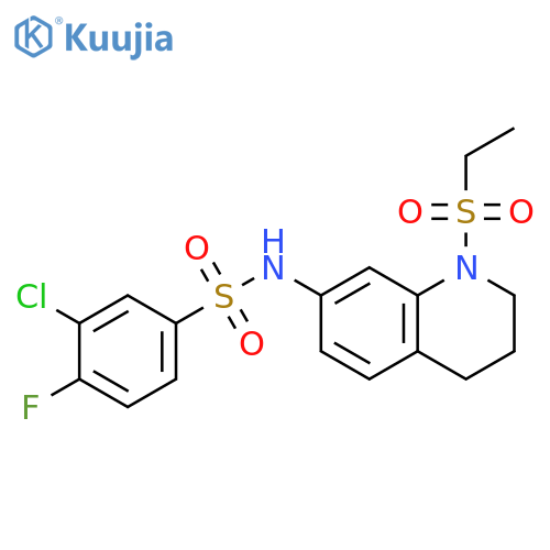 3-chloro-N-1-(ethanesulfonyl)-1,2,3,4-tetrahydroquinolin-7-yl-4-fluorobenzene-1-sulfonamide structure