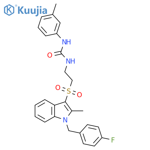 3-2-({1-(4-fluorophenyl)methyl-2-methyl-1H-indol-3-yl}sulfonyl)ethyl-1-(3-methylphenyl)urea structure
