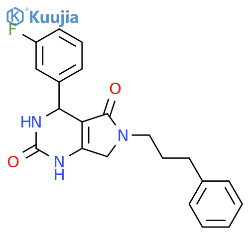 4-(3-fluorophenyl)-6-(3-phenylpropyl)-1H,2H,3H,4H,5H,6H,7H-pyrrolo3,4-dpyrimidine-2,5-dione structure
