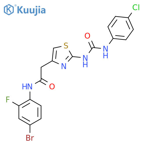 N-(4-bromo-2-fluorophenyl)-2-(2-{(4-chlorophenyl)carbamoylamino}-1,3-thiazol-4-yl)acetamide structure