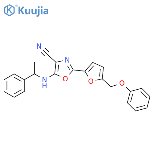 2-5-(phenoxymethyl)furan-2-yl-5-(1-phenylethyl)amino-1,3-oxazole-4-carbonitrile structure