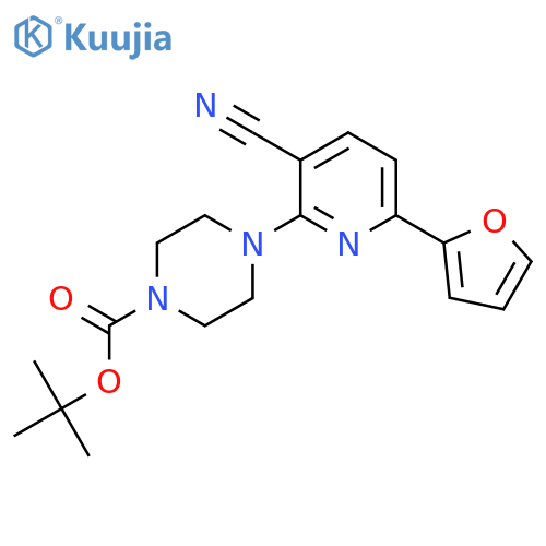 Tert-butyl 4-[3-cyano-6-(furan-2-yl)pyridin-2-yl]piperazine-1-carboxylate structure