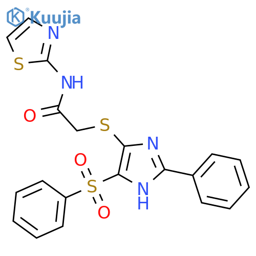 2-{4-(benzenesulfonyl)-2-phenyl-1H-imidazol-5-ylsulfanyl}-N-(1,3-thiazol-2-yl)acetamide structure