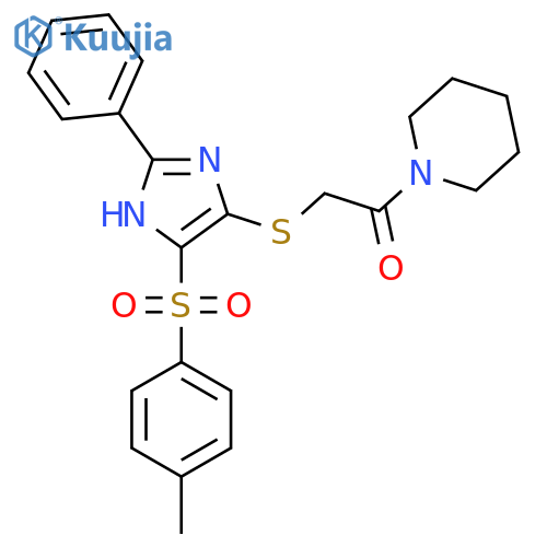 2-{4-(4-methylbenzenesulfonyl)-2-phenyl-1H-imidazol-5-ylsulfanyl}-1-(piperidin-1-yl)ethan-1-one structure