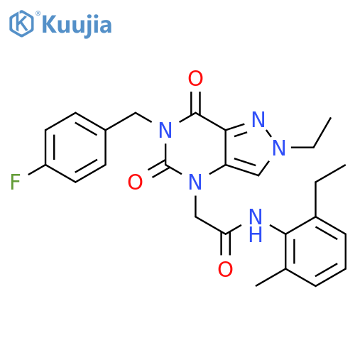 2-{2-ethyl-6-(4-fluorophenyl)methyl-5,7-dioxo-2H,4H,5H,6H,7H-pyrazolo4,3-dpyrimidin-4-yl}-N-(2-ethyl-6-methylphenyl)acetamide structure