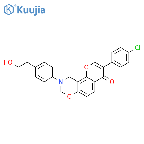3-(4-chlorophenyl)-9-4-(2-hydroxyethyl)phenyl-4H,8H,9H,10H-chromeno8,7-e1,3oxazin-4-one structure