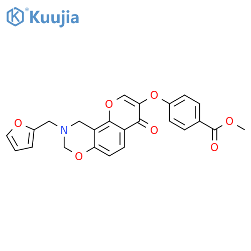 methyl 4-({9-(furan-2-yl)methyl-4-oxo-4H,8H,9H,10H-chromeno8,7-e1,3oxazin-3-yl}oxy)benzoate structure