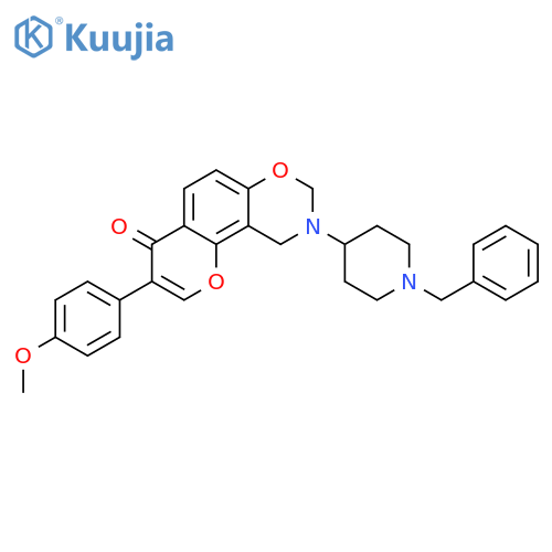 9-(1-benzylpiperidin-4-yl)-3-(4-methoxyphenyl)-4H,8H,9H,10H-chromeno8,7-e1,3oxazin-4-one structure