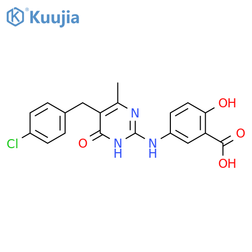 5-({5-[(4-Chlorophenyl)methyl]-4-methyl-6-oxo-1,6-dihydropyrimidin-2-yl}amino)-2-hydroxybenzoic acid structure