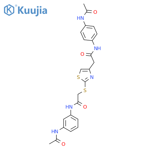 N-(3-acetamidophenyl)-2-(4-{(4-acetamidophenyl)carbamoylmethyl}-1,3-thiazol-2-yl)sulfanylacetamide structure