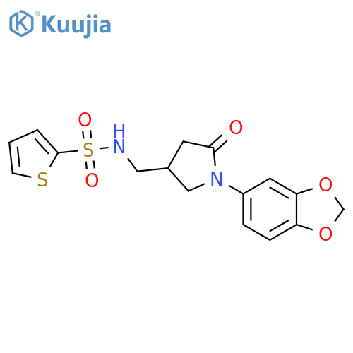 N-{1-(2H-1,3-benzodioxol-5-yl)-5-oxopyrrolidin-3-ylmethyl}thiophene-2-sulfonamide structure