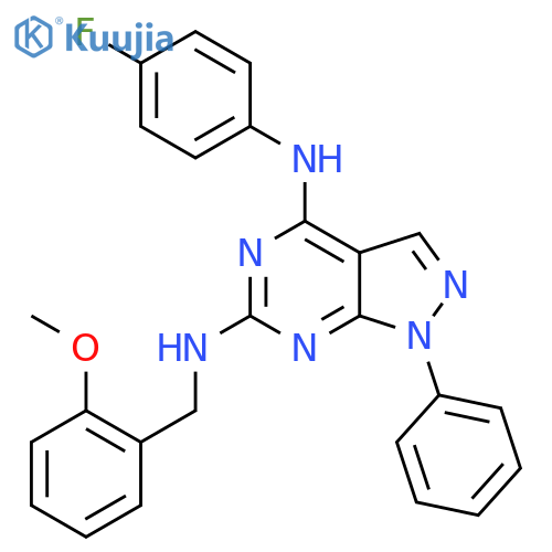 N4-(4-fluorophenyl)-N6-(2-methoxyphenyl)methyl-1-phenyl-1H-pyrazolo3,4-dpyrimidine-4,6-diamine structure