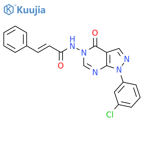 (2E)-N-1-(3-chlorophenyl)-4-oxo-1H,4H,5H-pyrazolo3,4-dpyrimidin-5-yl-3-phenylprop-2-enamide structure