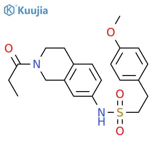 2-(4-methoxyphenyl)-N-(2-propanoyl-1,2,3,4-tetrahydroisoquinolin-7-yl)ethane-1-sulfonamide structure