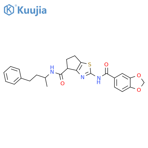 2-(2H-1,3-benzodioxole-5-amido)-N-(4-phenylbutan-2-yl)-4H,5H,6H-cyclopentad1,3thiazole-4-carboxamide structure