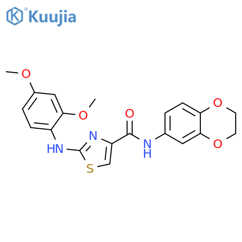 N-(2,3-dihydro-1,4-benzodioxin-6-yl)-2-(2,4-dimethoxyphenyl)amino-1,3-thiazole-4-carboxamide structure