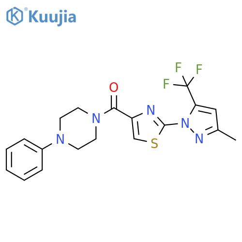 1-{2-[3-methyl-5-(trifluoromethyl)-1H-pyrazol-1-yl]-1,3-thiazole-4-carbonyl}-4-phenylpiperazine structure