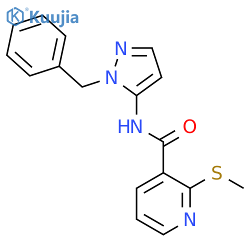 N-(1-benzyl-1H-pyrazol-5-yl)-2-(methylsulfanyl)pyridine-3-carboxamide structure