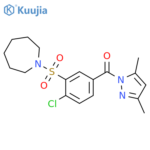 1-2-chloro-5-(3,5-dimethyl-1H-pyrazole-1-carbonyl)benzenesulfonylazepane structure