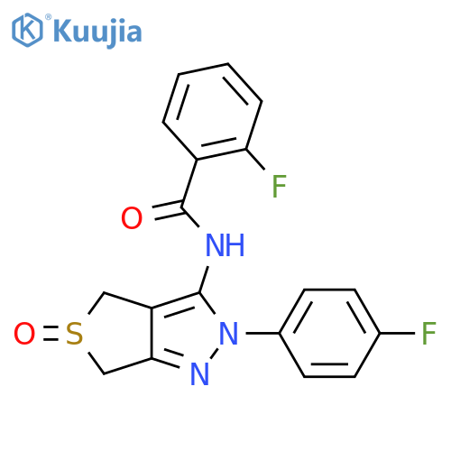 2-fluoro-N-2-(4-fluorophenyl)-5-oxo-2H,4H,6H-5lambda4-thieno3,4-cpyrazol-3-ylbenzamide structure