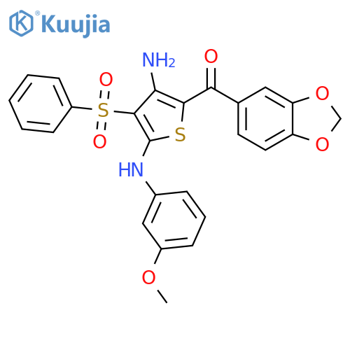 3-(benzenesulfonyl)-5-(2H-1,3-benzodioxole-5-carbonyl)-N2-(3-methoxyphenyl)thiophene-2,4-diamine structure
