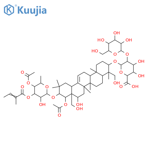 b-D-Glucopyranosiduronic acid, (3b,4b,16a,21b,22a)-21-[[4-O-acetyl-6-deoxy-3-O-[(2Z)-2-methyl-1-oxo-2-butenyl]-b-D-galactopyranosyl]oxy]-22-(acetyloxy)-16,23,28-trihydroxyolean-12-en-3-yl2-O-b-D-glucopyranosyl- (9CI) structure