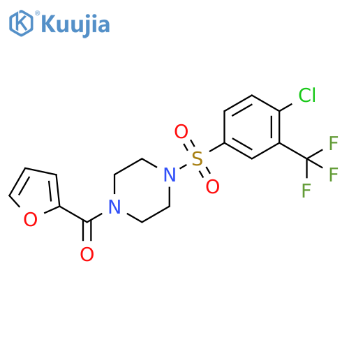 1-4-chloro-3-(trifluoromethyl)benzenesulfonyl-4-(furan-2-carbonyl)piperazine structure
