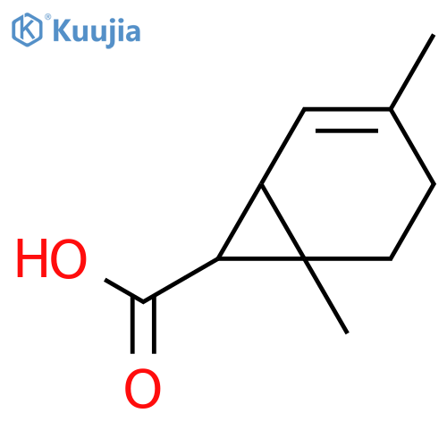 (1S,6S,7S)-3,6-dimethylbicyclo[4.1.0]hept-2-ene-7-carboxylic acid structure