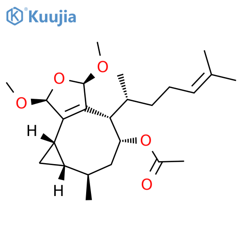 1,3-dimethoxy-7-methyl-4-(6-methylhept-5-en-2-yl)-3,4,5,6,7,7a,8,8a-octahydro-1H-cyclopropa[3,4]cycloocta[1,2-c]furan-5-yl acetate structure
